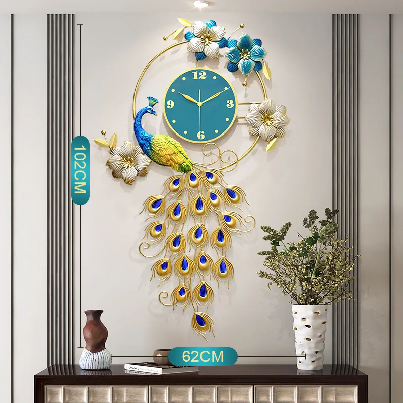 

Peacock wall clock living room simple fashion decorative atmospheric art light luxury quartz clock hanging wall clock, As photo
