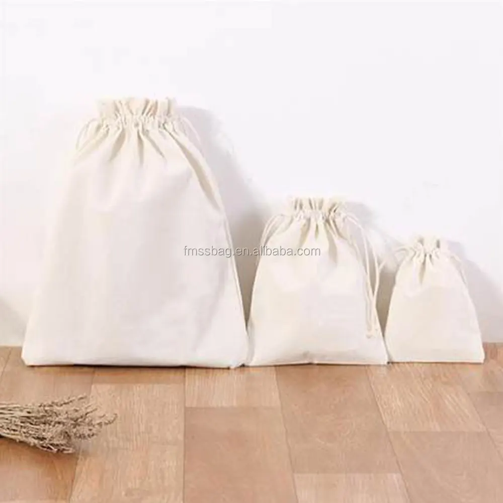 Silk Ribbon Customization Canvas Cotton Drawstring Shoe Bags With