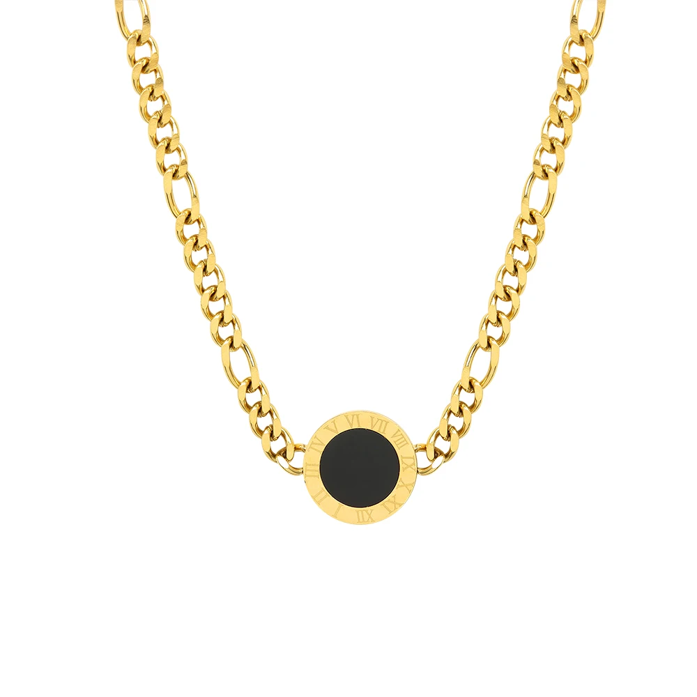 

Acrylic Black Shell Titanium Steel Roman Numeral Necklace Collarbone Chain