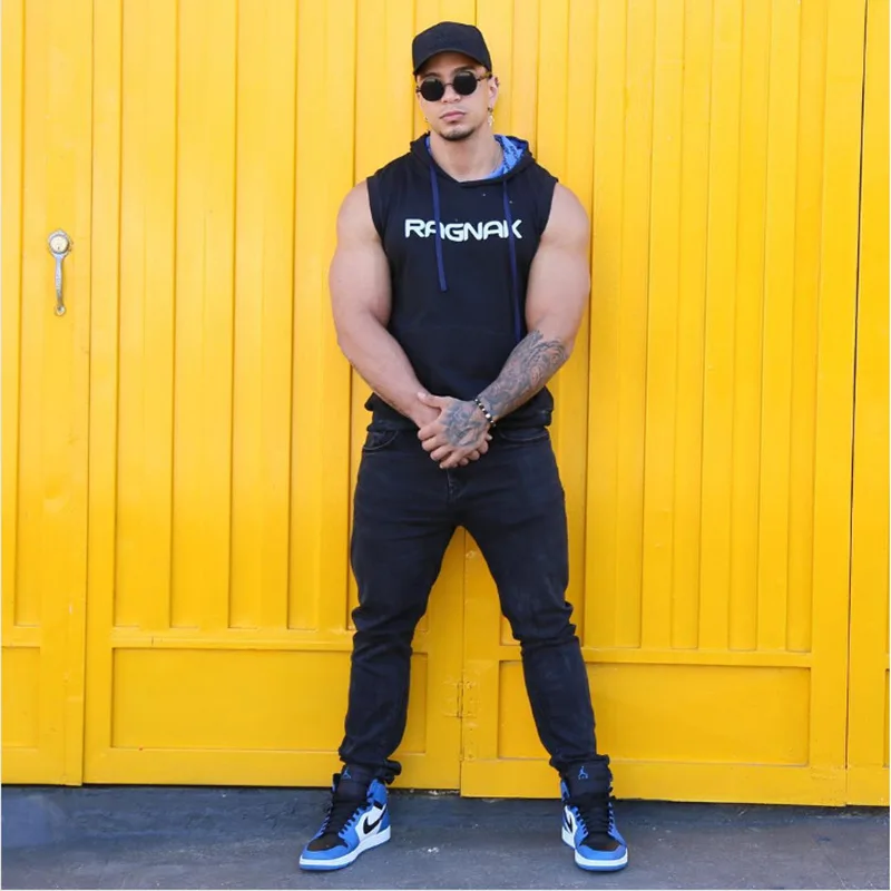 

Muscle Aesthetics Brothers Fitness Vest Men's Sleeveless Hooded Running Fitness Loose and breathable wholesale