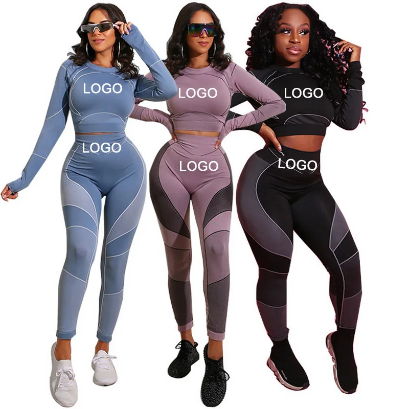 

Yoga Suit Female Fitness Clothes Seamless Exercise Sports Long Sleeve High Waist Trousers Sports Suit 2 Piece Set