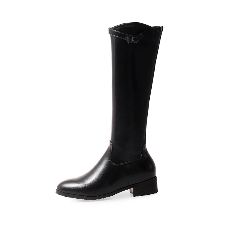 

Winter New Style round head thick heel Side Zipper ladies'knee boots