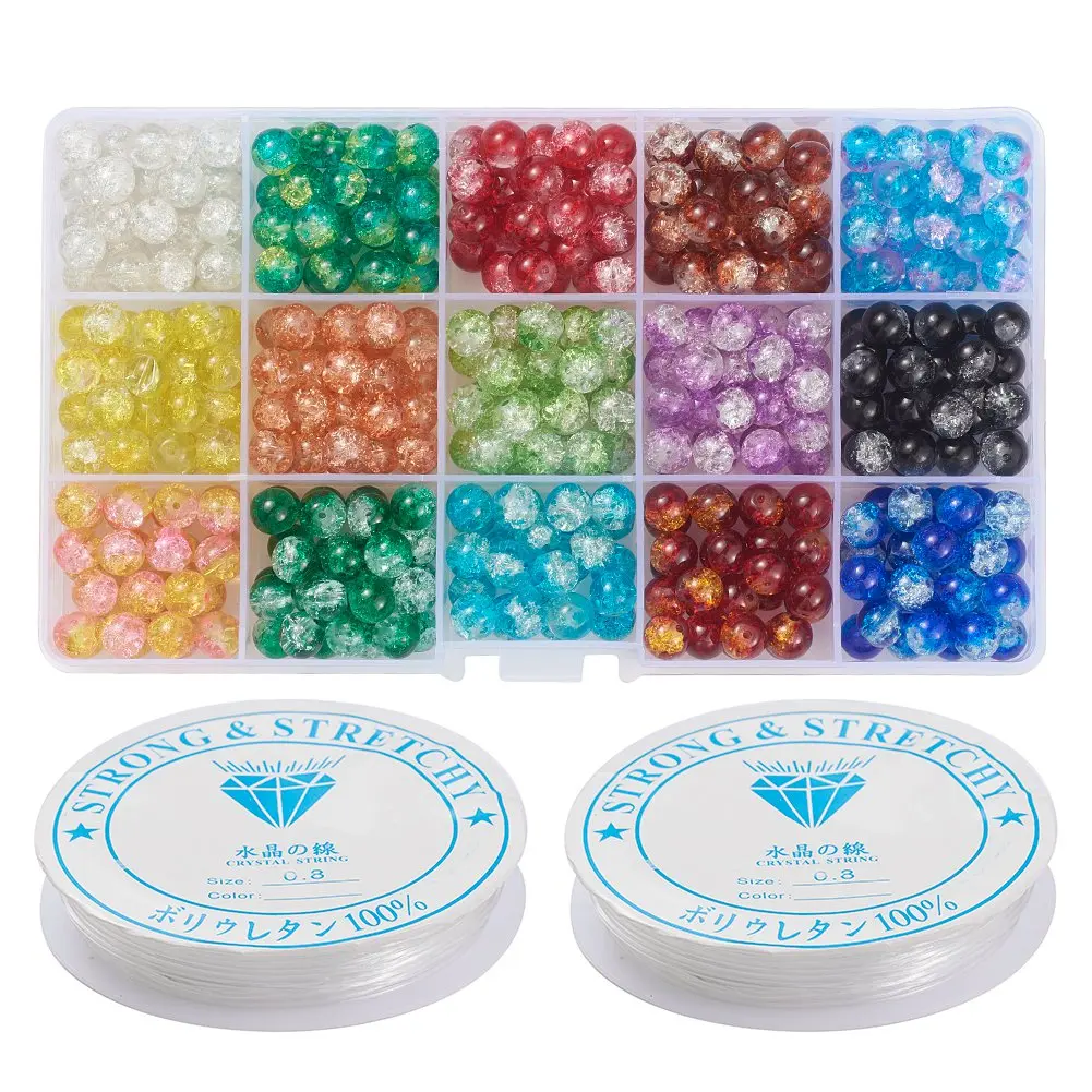 

Pandahall Baking Painted Crackle Glass Round Beads DIY Bracelets Makings Kit, Mixed color
