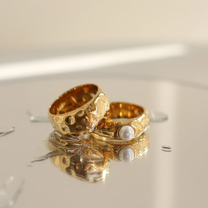 

Bagues Custom Ring Stainless Steel Rings Jewelry Women Hammered Gold Ring