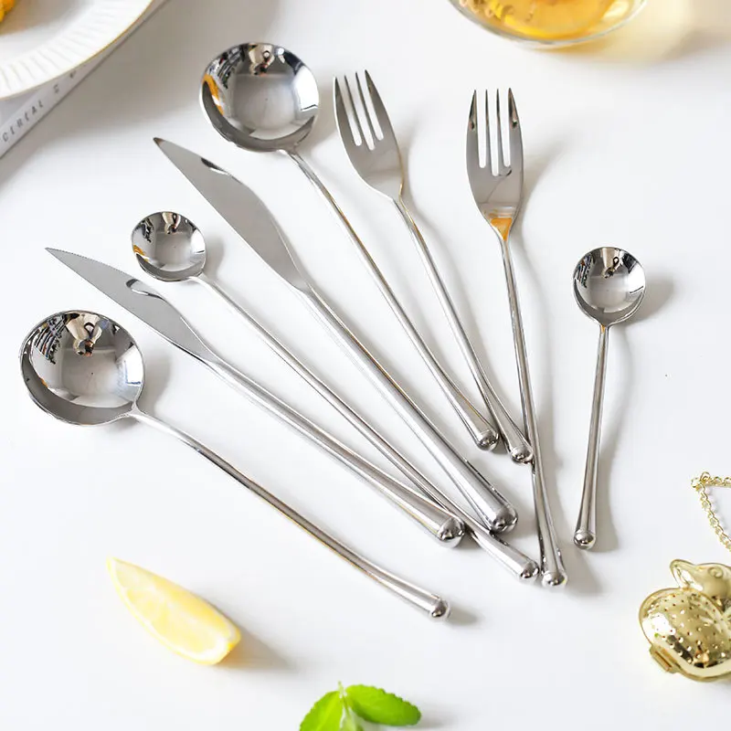 

New Stainless Steel Mirror Cutlery Knife Fruit Fork Dessert Spoon Set Silverware Wedding Flatware Set