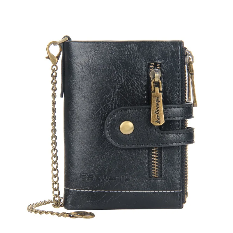 

Casual Small Luxury Purse Vintage European And American Retro Double Zipper Leather Multi-Card Wallet Slim Men Wallet For Men