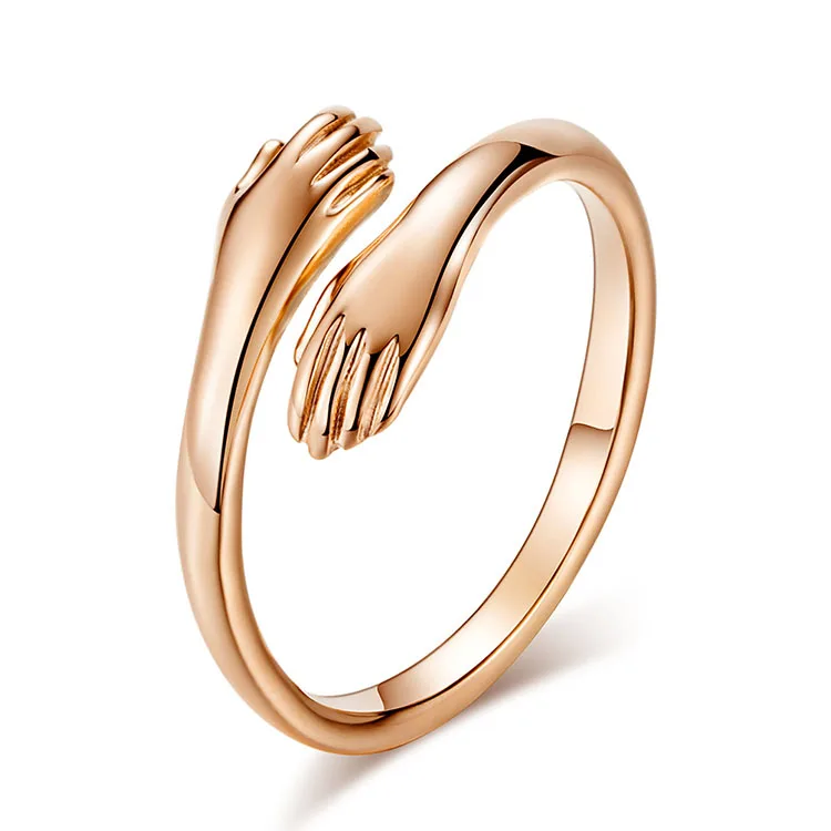 

Latest Design S925 Silver Retro Rose Gold Titanium Stainless Steel Hand Hug Valentine's Day Gift Women Adjustable Rings, Silver, rose gold