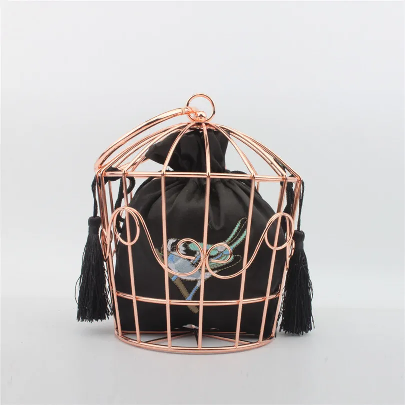 

Quality Boutique Rose Gold Metal Bird Cage Women Fashion Handbags Purse Evening Totes Party Banquet Prom Clutch Bag
