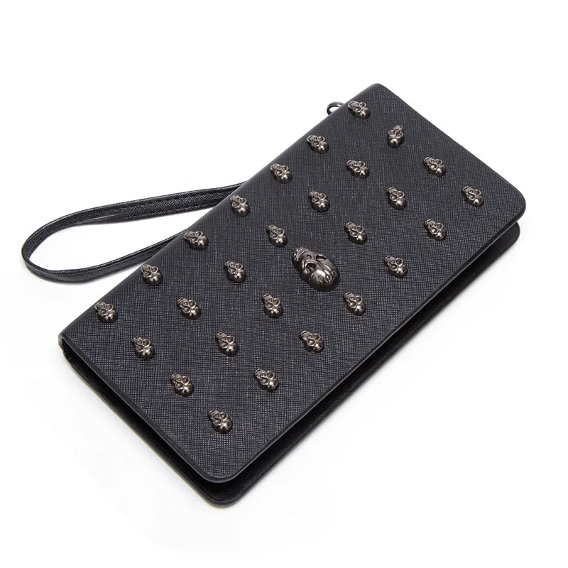 

Wholesale Long Wallet Women's Zip Clutch New Skull Big Bill Holder Card Holder Wallet PU leather wristlet purse
