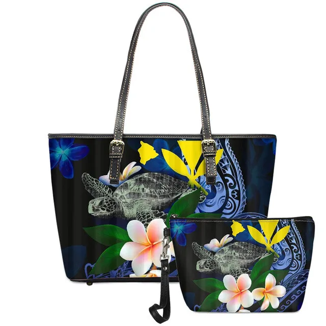 

DHNew Design 2Pcs Purses And Handbags Set Polynesian Traditional Tribal Print Leather Luxury Handbags For Women Custom Handbags