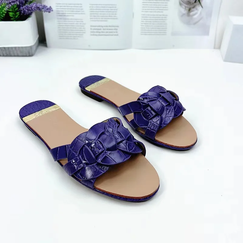 

Summer new arrival fashion flat casual weave hollow out outdoor slippers plus size beach soft slides&slippers women shoes, Purple or customized