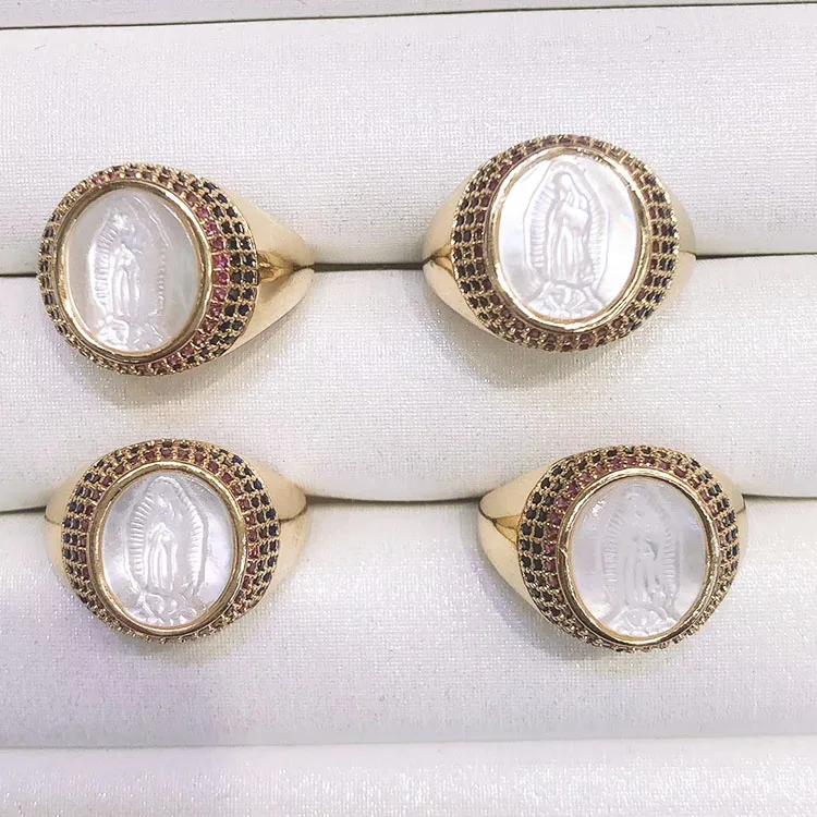 

RM1093 Chic Dainty Rainbow 3 Rows CZ MOP Saint Maria Finger Rings