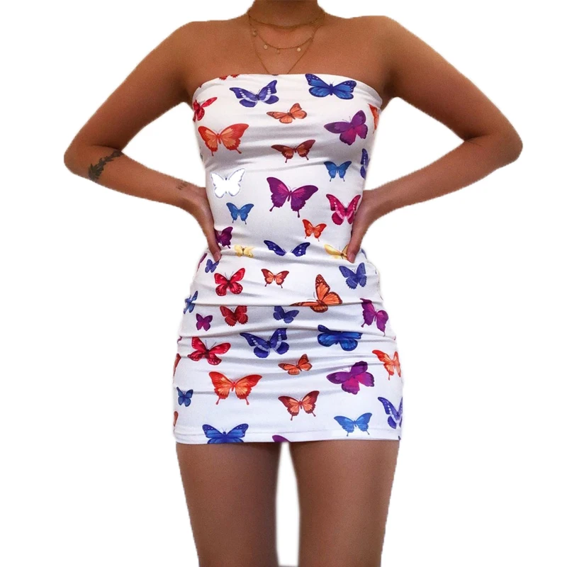 

sleeveless strapless dress butterfly party mini bodycon beach ladies cocktail sexy women summer prom girl's dresses