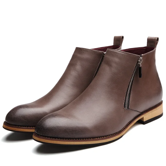 

Fashion men short boots man casual boot side zipper shoes loafers boots British male footwear, Grey/black/brown