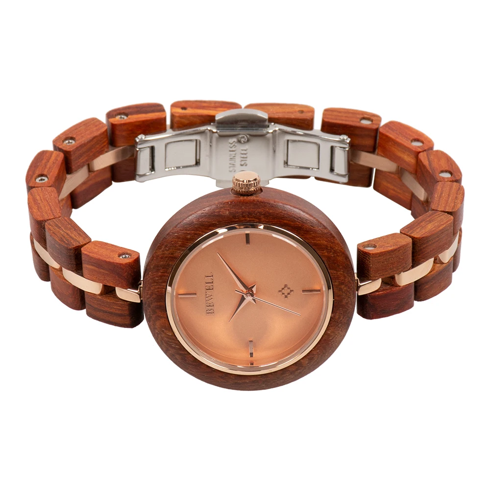 

Ready to Ship Wood Wrist Watches Women Ladies Stainless Steel Wooden Watch Eco-friendly