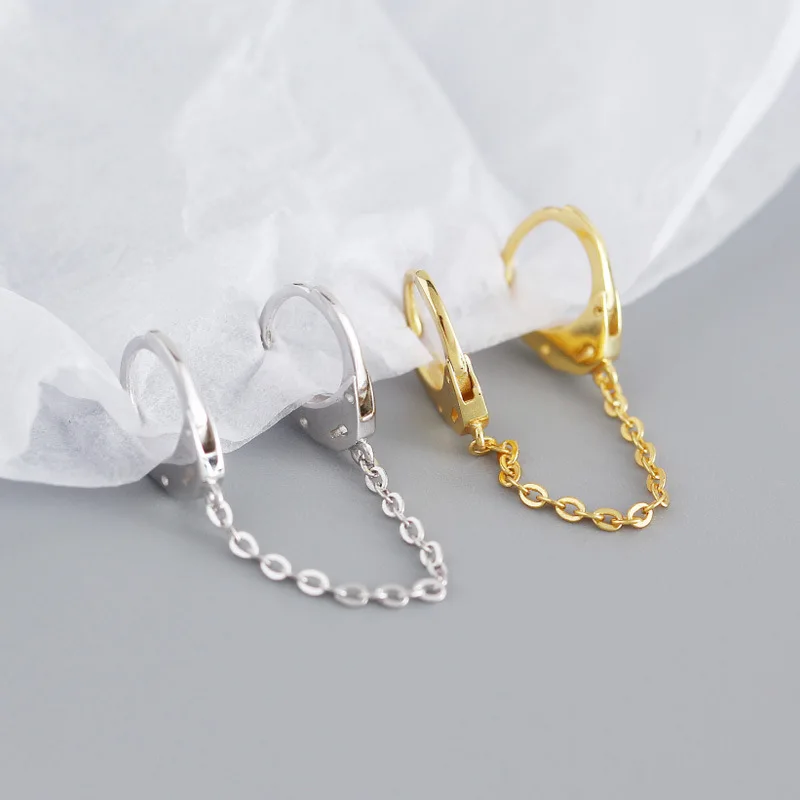 

Luxury 18K Gold Plated 925 Sterling Silver Long Tassel Lock Clasp Earrings S925 Silver Folding Earring For Women, Golden sliver