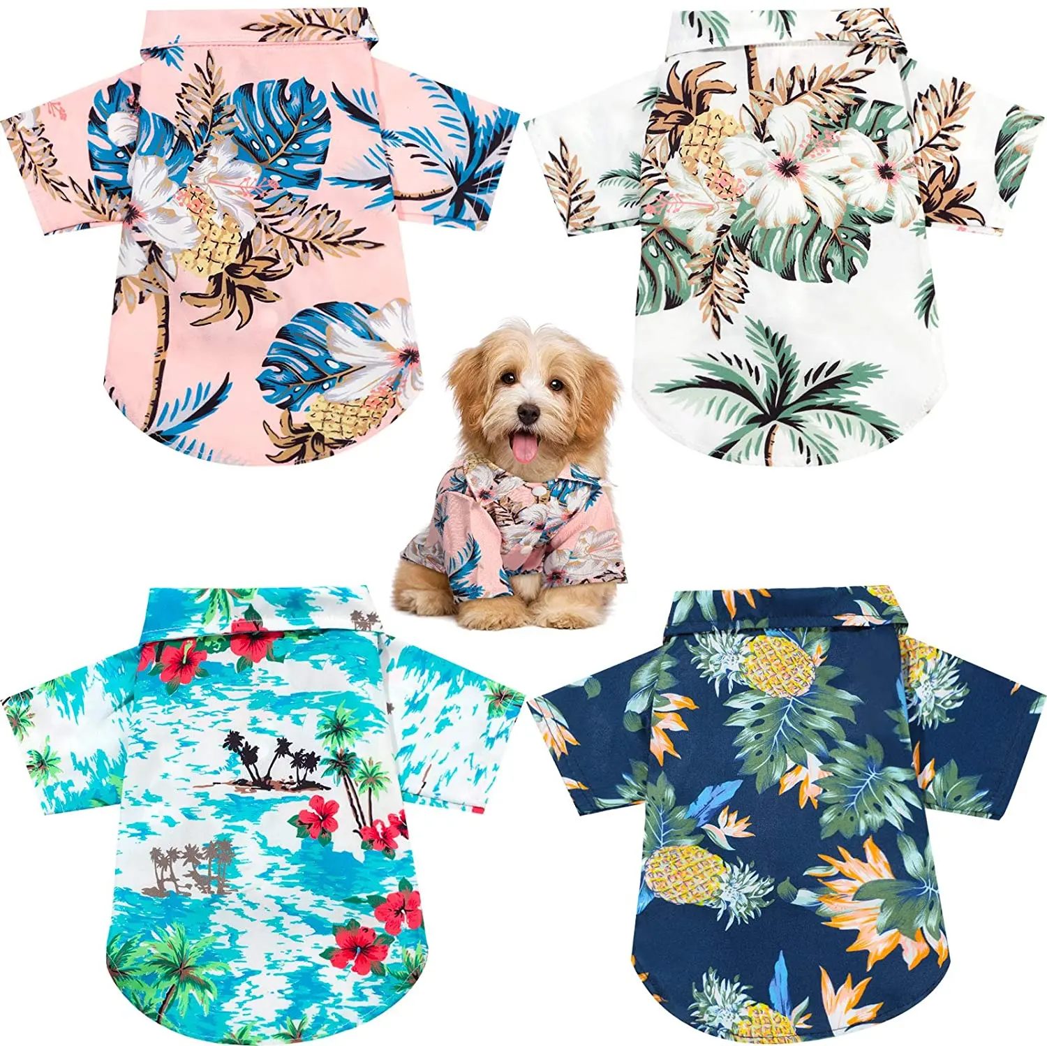 

Hawaiian Dog Shirt Summer Hawaii Style Breathable Floral Polo T-Shirts Cool Clothes for Small Medium Large Dogs Cats Pets