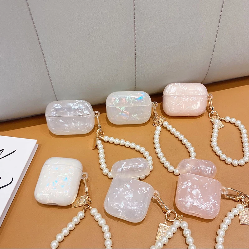 

Luxury Earphone Accessories Headphone Box Girls Pearl Shell Case with Pearl Bracelet for Apple Airpods 1 2 3 Pro, Girl style earphone cases for apple airpods