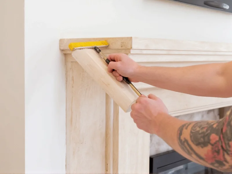 Applying finish to DIY wooden mantelpiece
