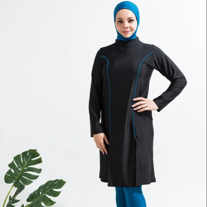 

MOTIVE FORCE New Fashion Front Hem Split Color Block Covered-up Muslimah Swimsuit