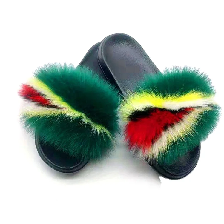 

2021 fashion beautiful color luxury fur sandals wholesale, Customized color