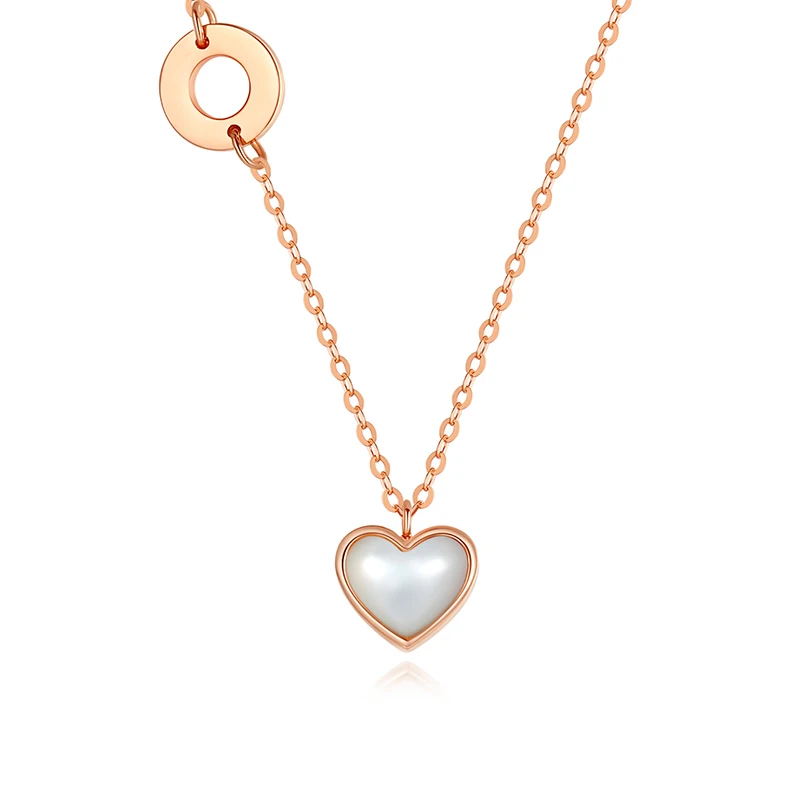 

2022 fashion fine 18K solid gold gemstone mother of pearl love heart promise necklace high quality luxury Jewelry