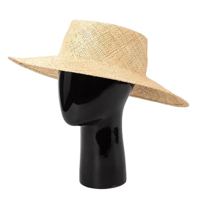 

Shine Hats Wholesale Custom 100% natural straw hat with round flat top sun protection beach roof Sombreros De Paja Chapeau