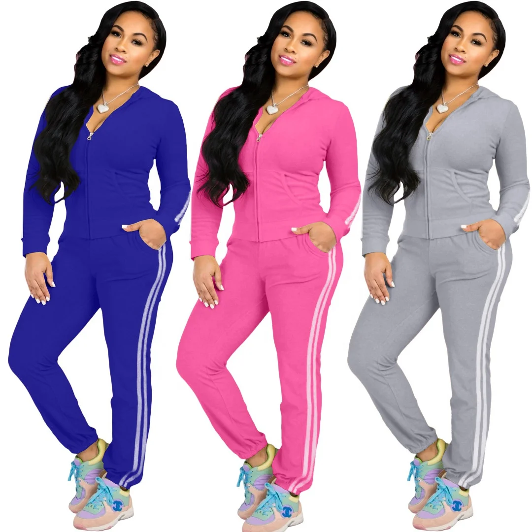 

X9256 High Quality sweat long sleeve sweet outfit with zippered hoodie and skinny pants womens jogging sets 2 piece, As picture or customized make