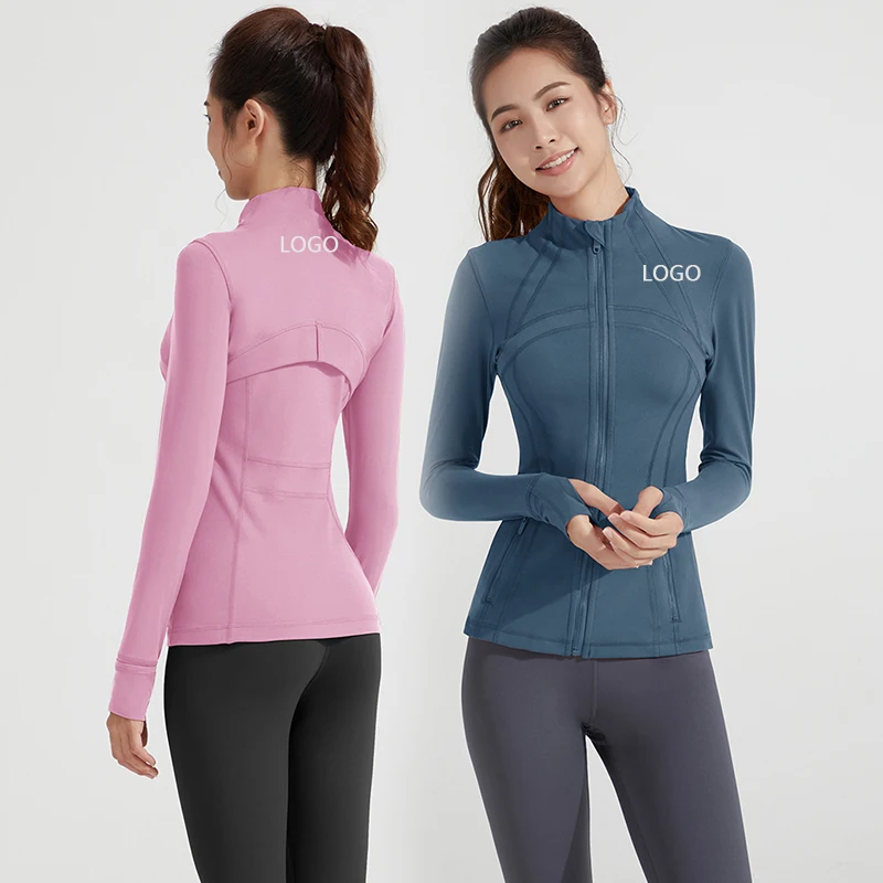 

Pink Zipper Women Fitness Amp Yoga Wear Seamless Sports Long Sleeve Yoga Tops Clothes Quantity Gym Shirts OEM Customized Spandex