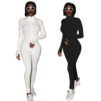 

spring 2020 long sleeve embroidered rib knit slim fit jumpsuit for women