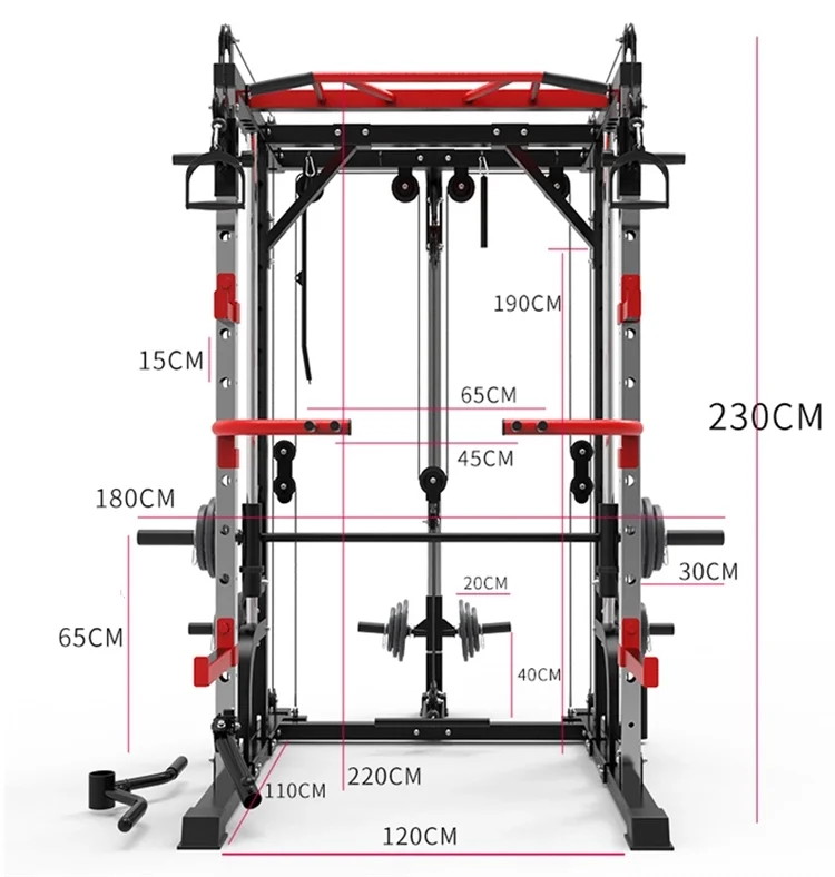 

Hot selling multifunctional fitness equipment squat rack high-end Smith machine, Black+red