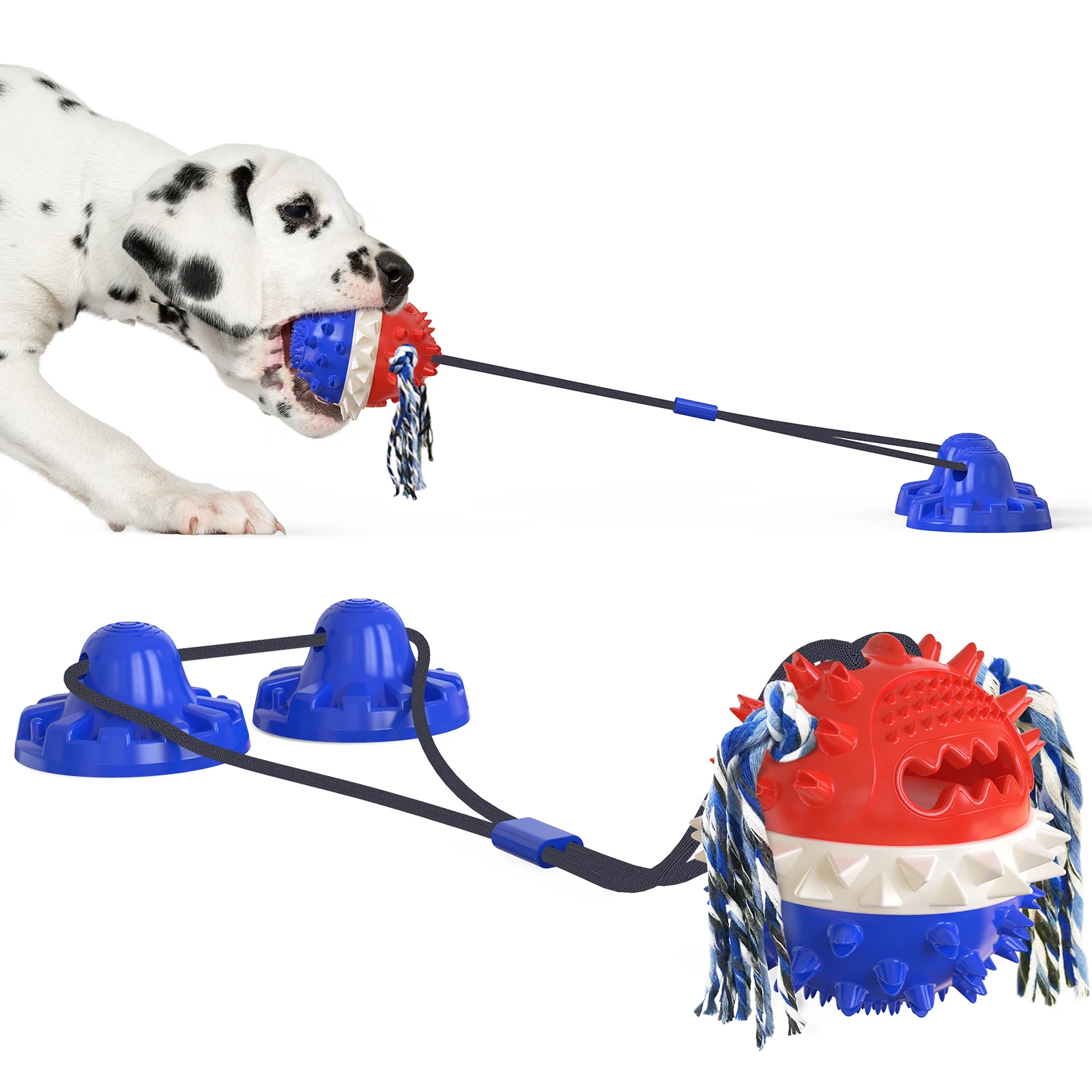 

Powerful double suction cup with rope leaky food Ball Dog toothbrush bite resistant single ball molar rod audible dog toy, Mix color