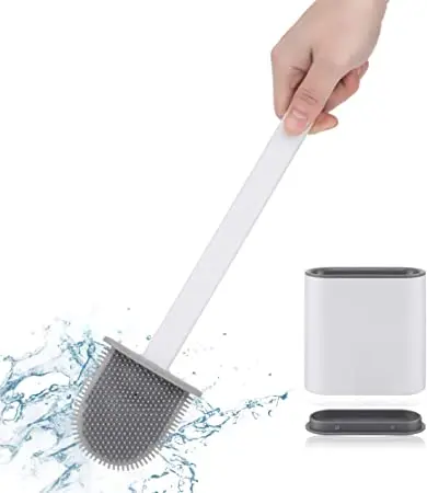 

Amazon Hot Selling Bathroom Plastic Holder Soft TPR Cleaning Silicone Toilet Brush