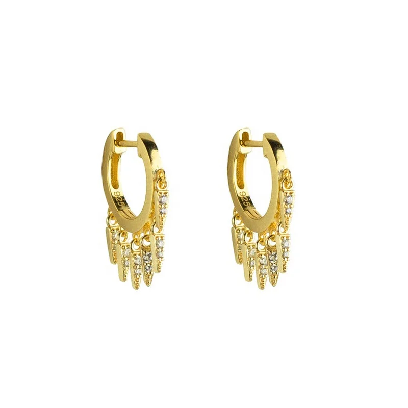 

fashion luxury custom 925 sterling silver gold cubic zirconia Spike Charm hoop huggie earrings hypoallergenic women trend 2021, Gold and silver