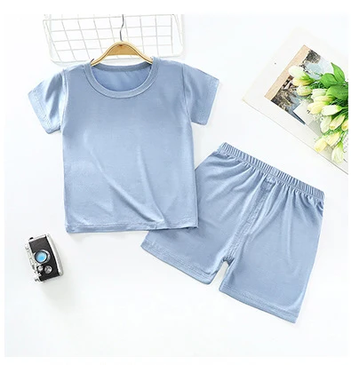 

Summer children clothing sets pure color modal T shirt and shorts pants casual clothes sets for baby boys girls, Blue/yellow/green/gray/beige/pink