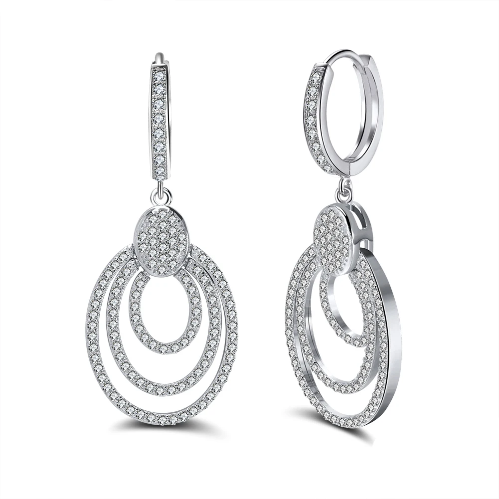 

RINNTIN SE46 Fashion Designs Bridal Women Jewelry 925 Sterling Silver Pave Setting Zircon Diamond Drop Earrings