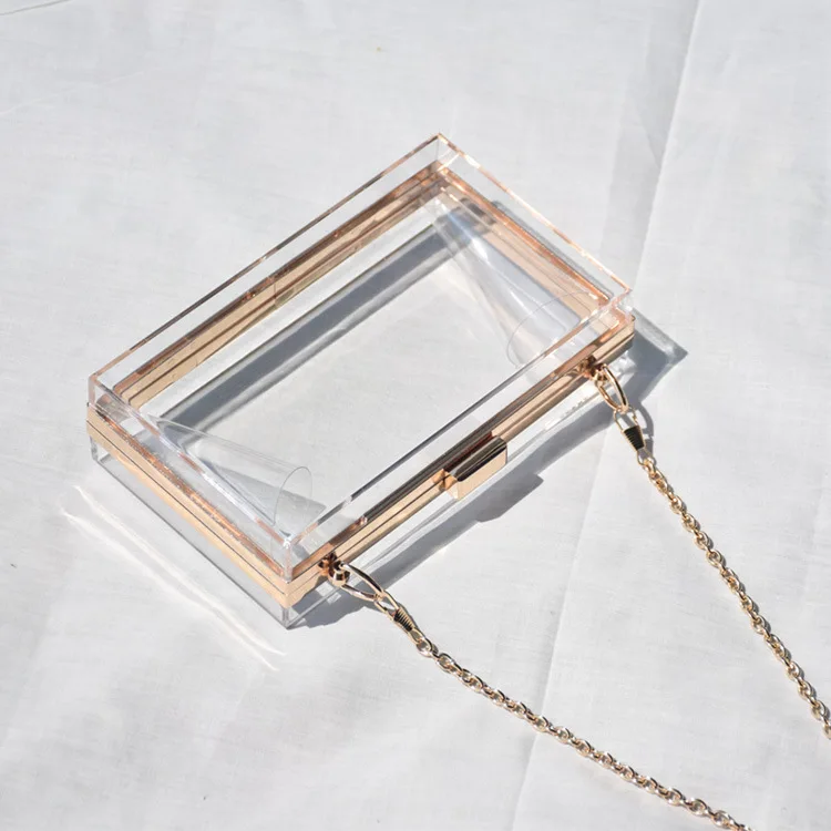 

Fashion Acrylic Transparent Box Ladies Clutch Bag Messenger Shoulder Small Square Dinner Chain clutch purse Trendy