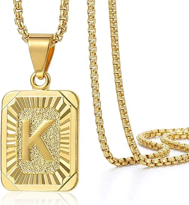 

Vintage Jewelry 18K Gold Plated A to Z Alphabet Brass Box Chain Initial Letter Pendant Necklace