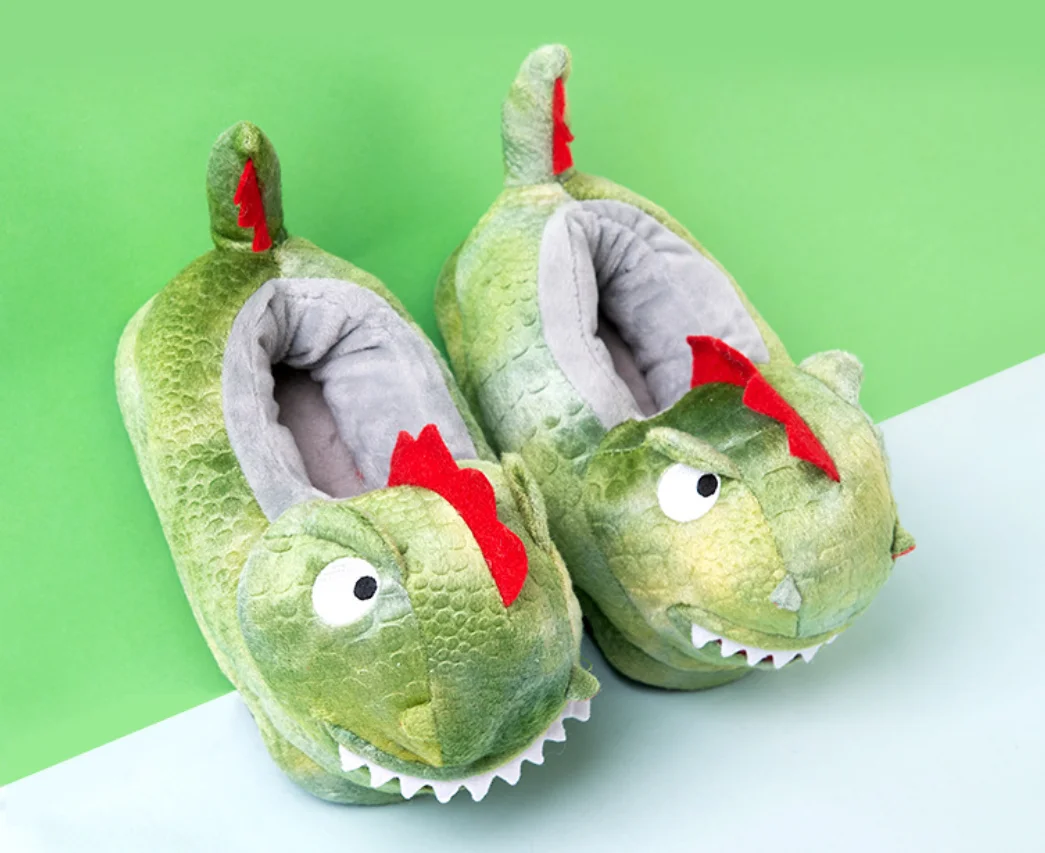 

2020 new style Baby shoes Children's indoor dinosaur warm cotton slippers for boys and girls aged 1-3 in autumn and winter, Green