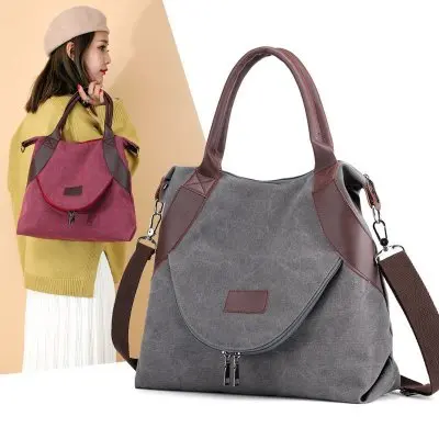 

N1575 Retro Canvas And Fashion Leather Khaki Turquoise Beige Literary Ladies Tote Messenger Bag handbag Canvas Tote Bag, 31 colors