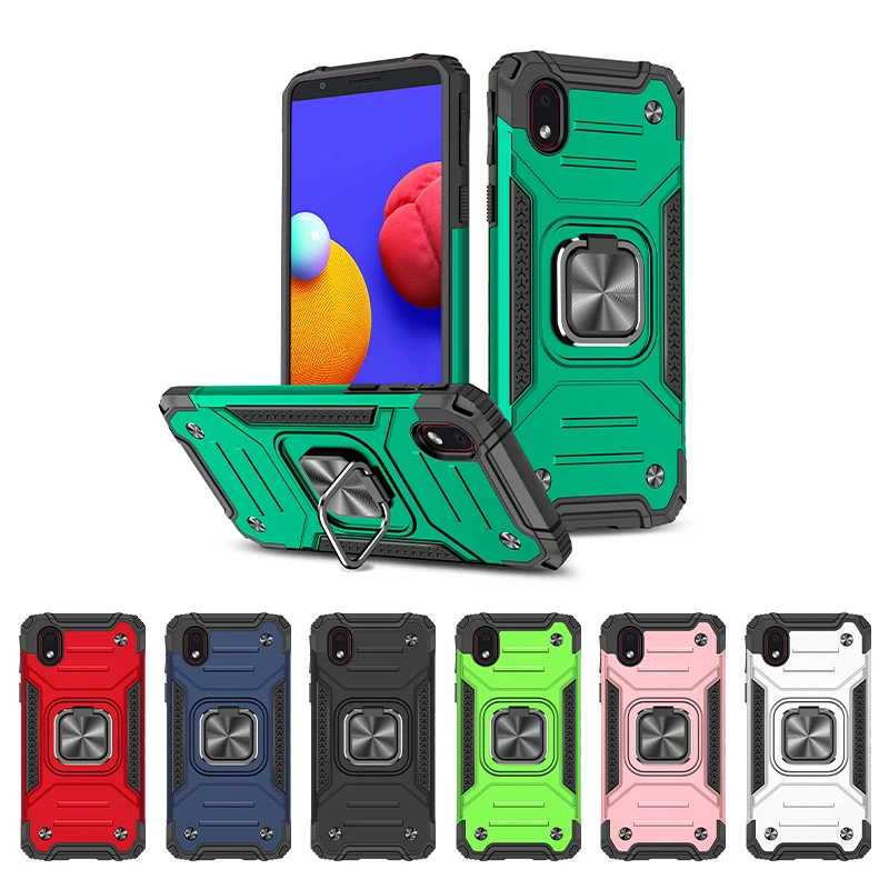 

Hybrid Armor Cell Phone Back Cover Case For Samsung Galaxy A01 Core Carcasa Ring Kickstand Camerra Protective Case