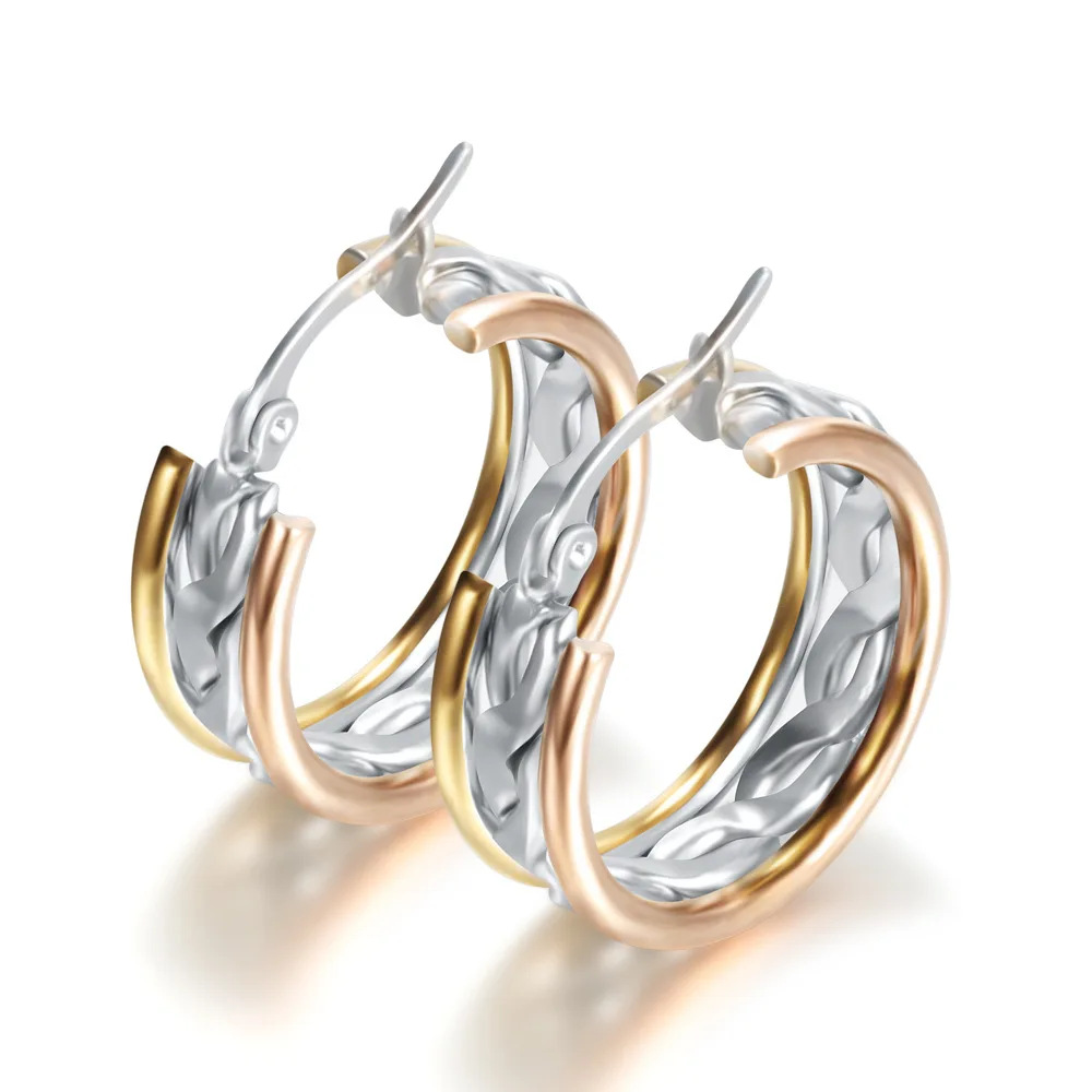 

New Gold Thread Hollow Titanium Steel Earrings Female 316l Stainless Steel Personality Earrings