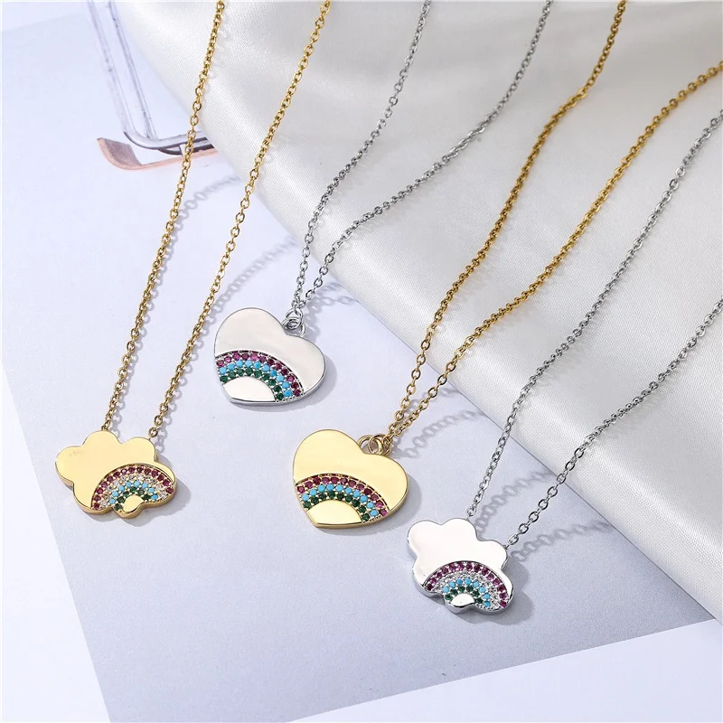 

Fashion jewelry necklace gold silver plated neck chain chokers for women rainbow crystal zircon heart shaped pendant necklaces
