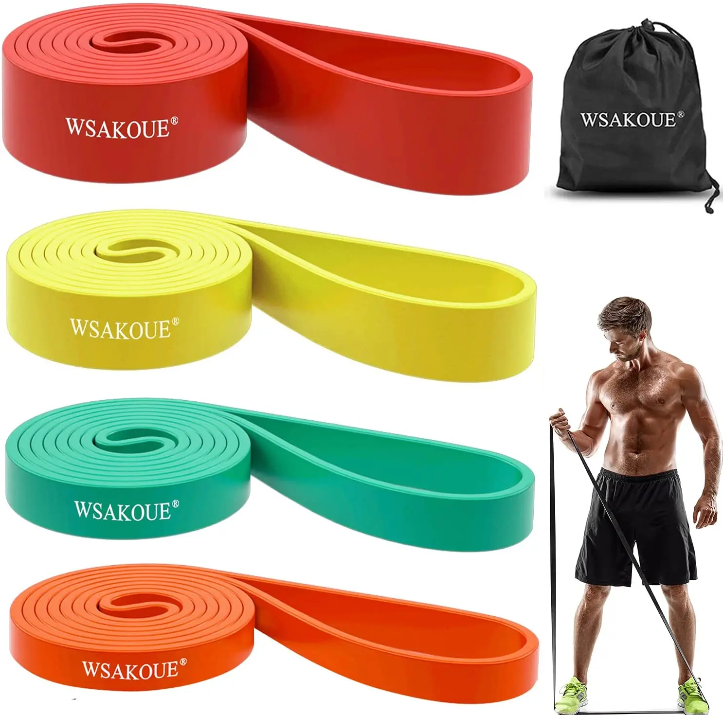 

2080*4.5*6.4mm Pull Up Assist Band Fitness Strength Band Power Exercise Custom Latex Stretch Resistance Bands, Yellow/red/black/purple/green/blue