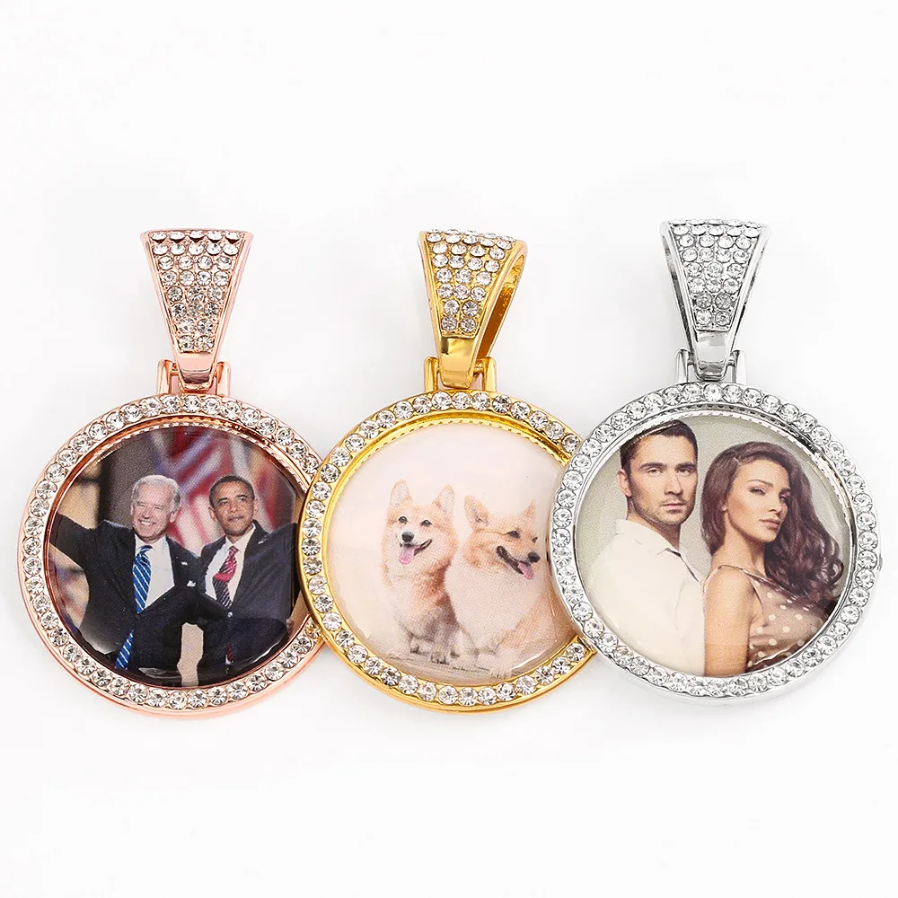 

New Hip Hop Circle Bling Rotating Sublimation Necklace Sublimation Jewelry Blanks