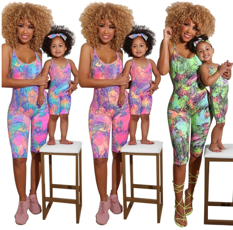 

Plus Size Parent-child Family Matching Outfits One Piece Baby Girl Sling Jumpsuit Backless Print Mommy And Me Outfits, As show