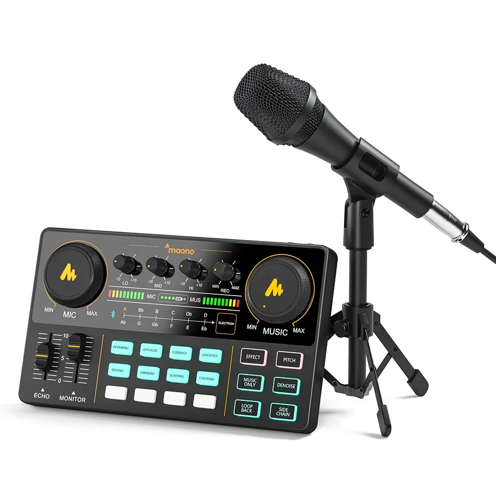 

Maonocaster Streaming Studio Equipment Recording Musical All-in-one Podcast Microphone Kit Karaoke Mic Pro Mixer Sound Card, Black