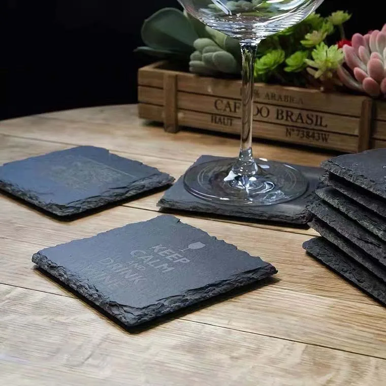 

Japan Korea style water oil absorbent slate black stone coaster for restaurants