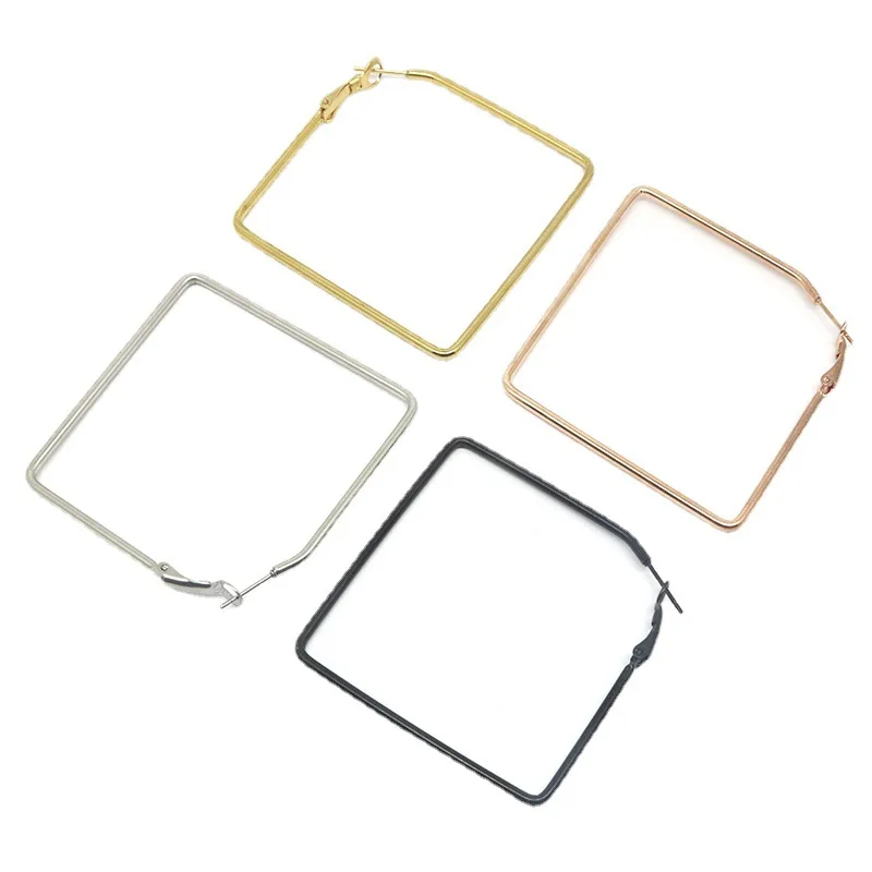 

Large Bulk Women Hoops Stainless Steel Twisted Gold Plated Hexagon Golden Square Hoop Earrings Big, Golden,sliver