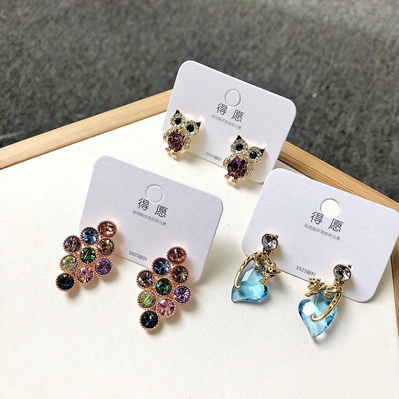 

PUSHI statement crystal healing earings korea flower earrings animal funny cute crystal small stud earring mix wholesale